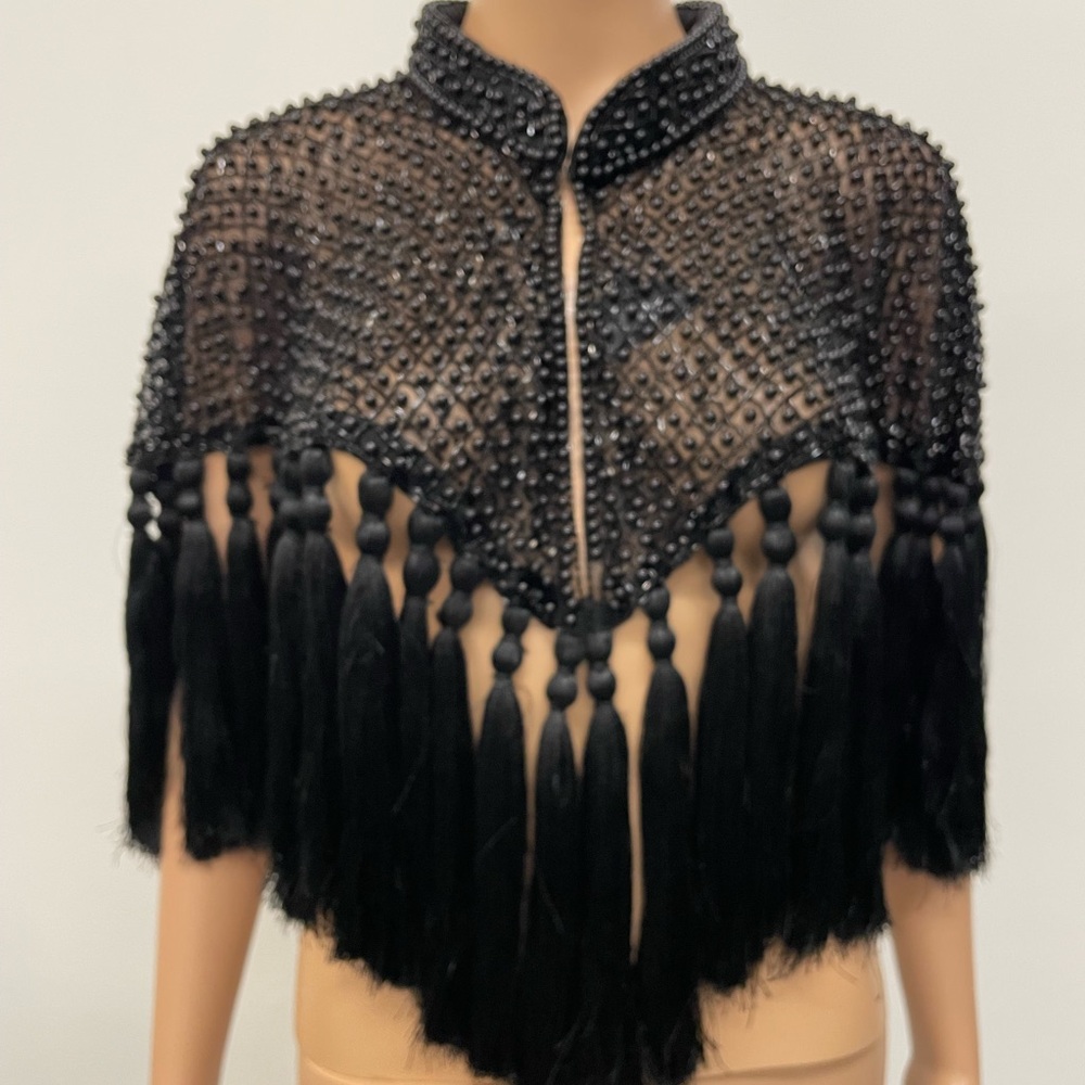 Black Beaded Fringe Cape - Picture 3 of 3